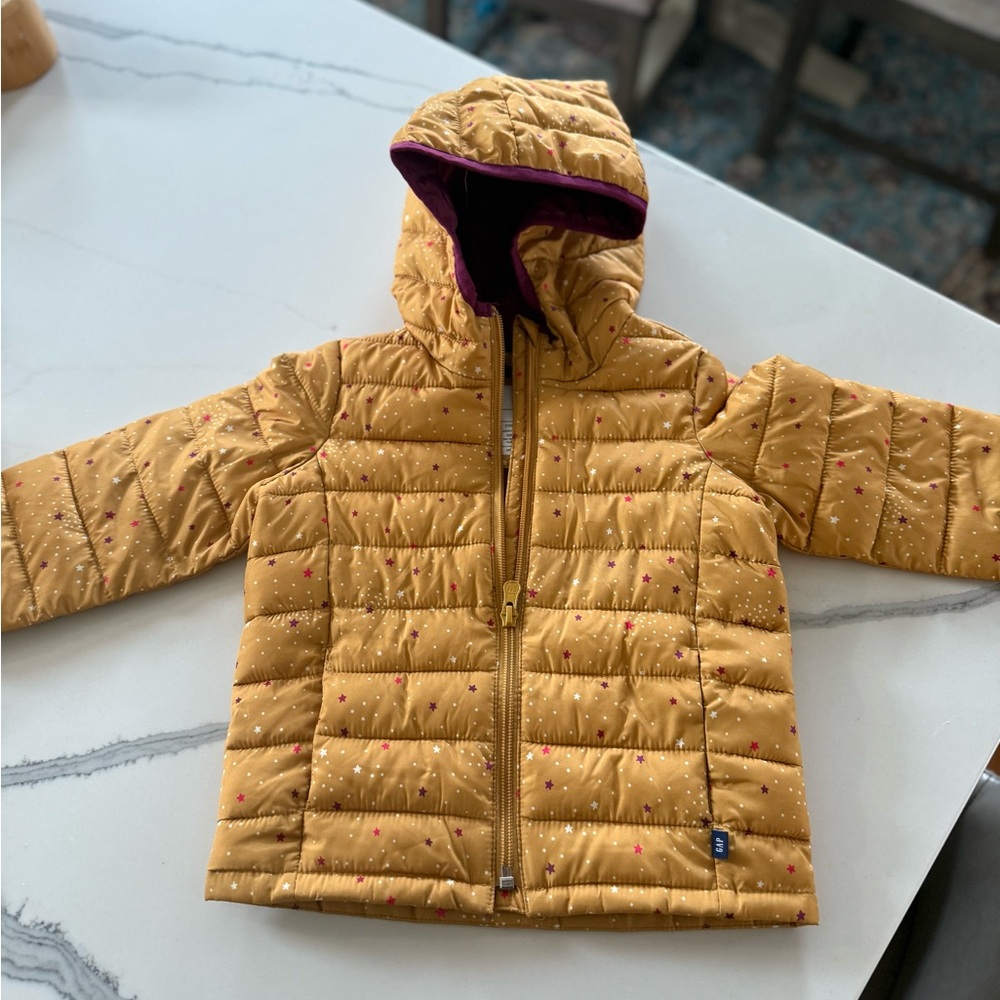 GAP kids Gold PufferJacket with Purple Stars